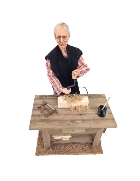 Animated Traditional Carpenter with Brace and Bit - 30 cm