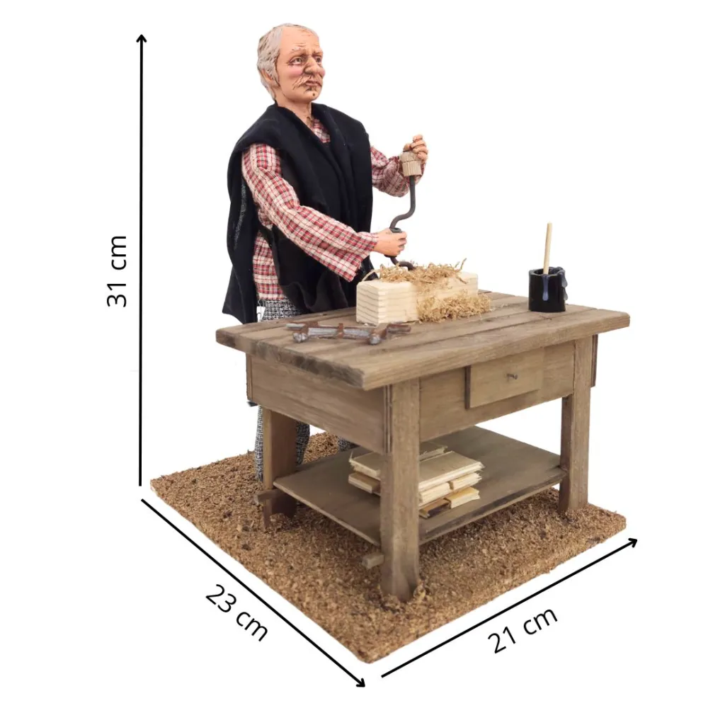 Animated Traditional Carpenter with Brace and Bit - 30 cm