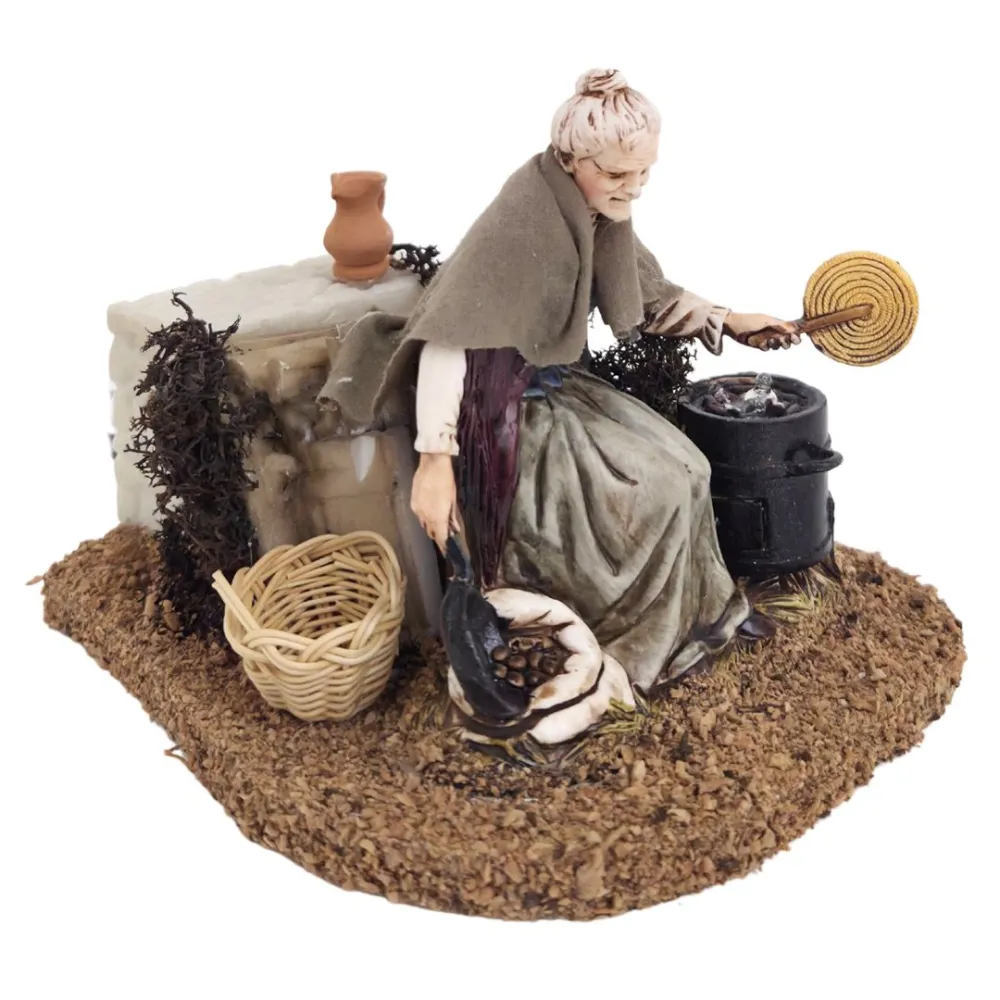 Animated 12 cm PVC Landi Woman Roasting Chestnuts