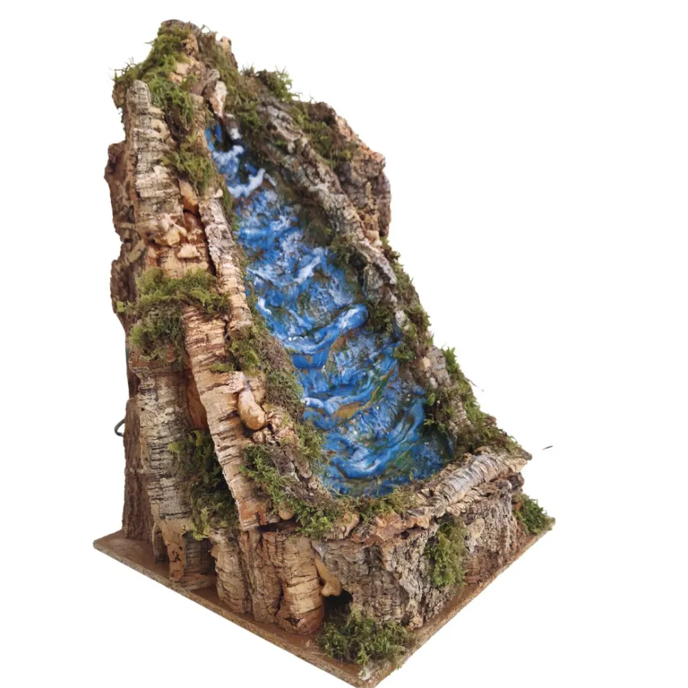 Cascata in legno e sughero per statue da 20-25 cm con acqua in movimento