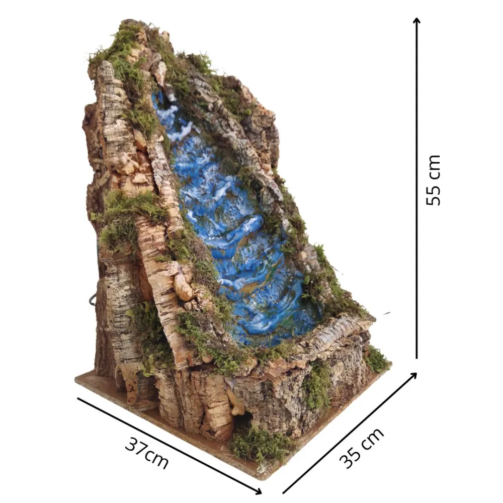 Cascata in legno e sughero per statue da 20-25 cm con acqua in movimento