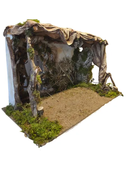 Wood and Cork Nativity Setting with Lights and Fire Effect, for 30 cm Nativity Figures