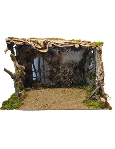 Wood and Cork Nativity Setting with Lights and Fire Effect, for 30 cm Nativity Figures