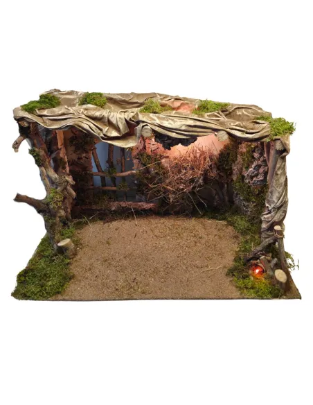 Wood and Cork Nativity Setting with Lights and Fire Effect, for 30 cm Nativity Figures