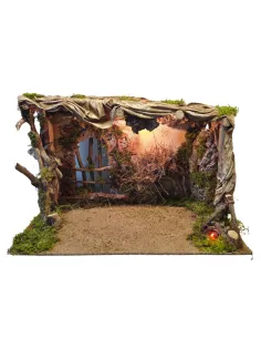 Wood and Cork Nativity Setting with Lights and Fire Effect, for 30 cm Nativity Figures