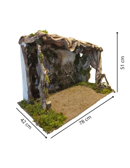 Ambientazione in legno e sughero con luce e fuoco per statue da 30 cm