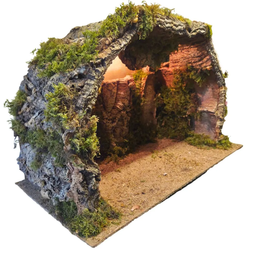 Cork Grotto with Lights, for 25–30 cm Nativity Figures