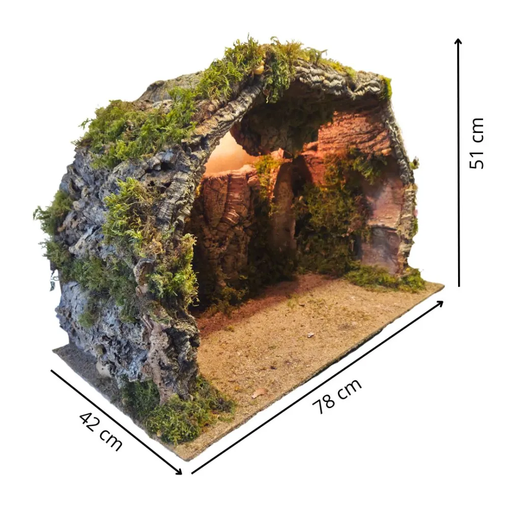 Grotta in sughero con luce per statue da 25-30 cm