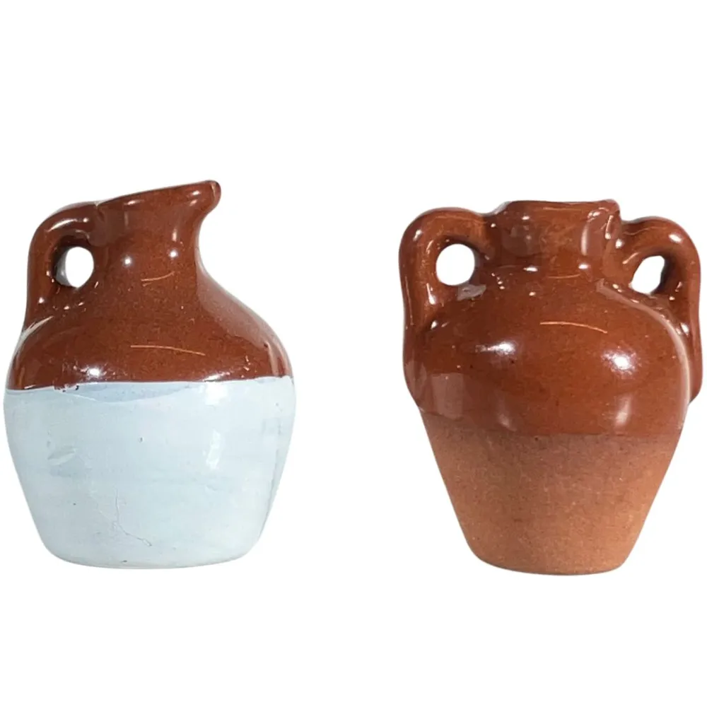 Set of 2 Glazed Terracotta Amphorae for 8–10 cm Nativity Figures