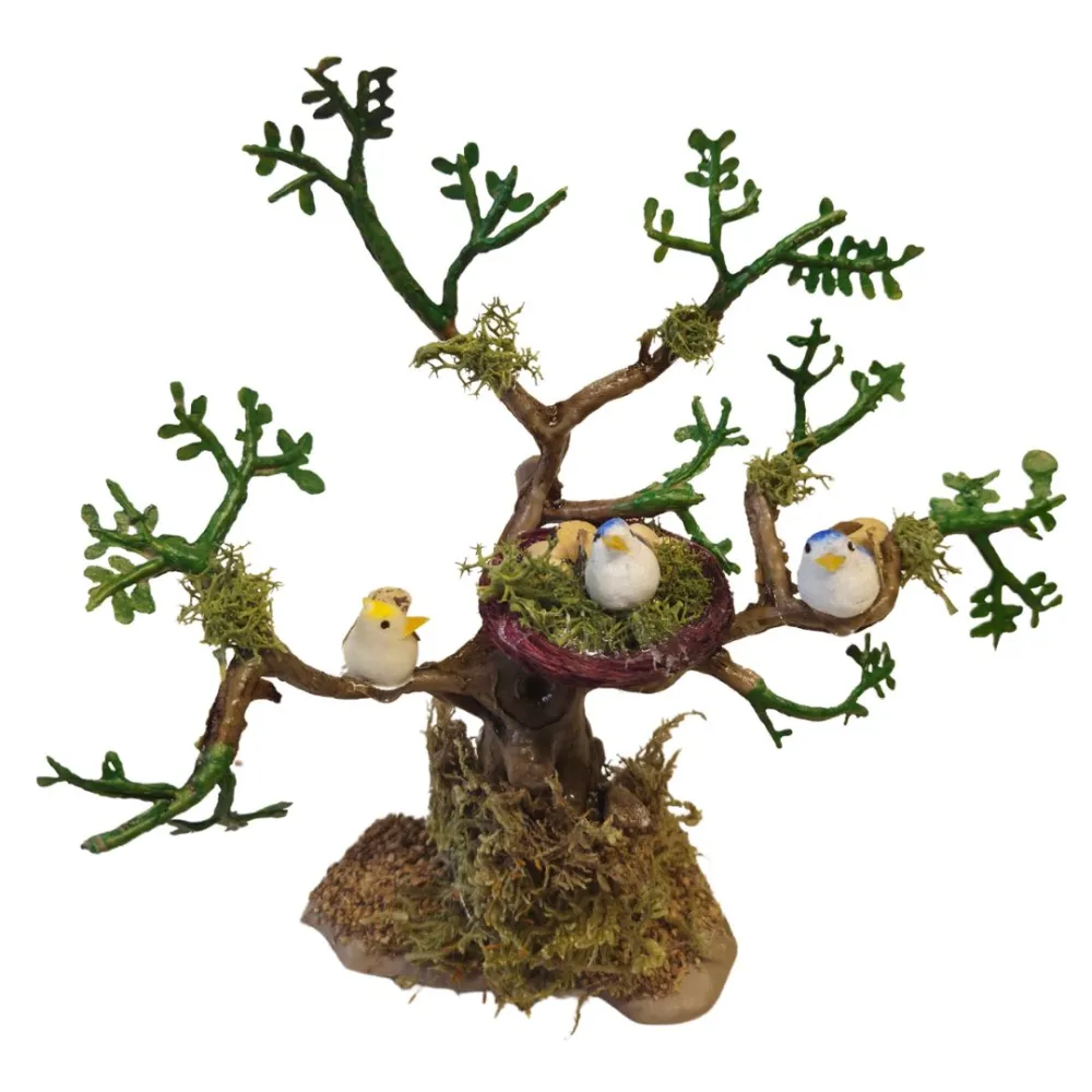 Albero con nido di uccellini per statue da 8-10 cm