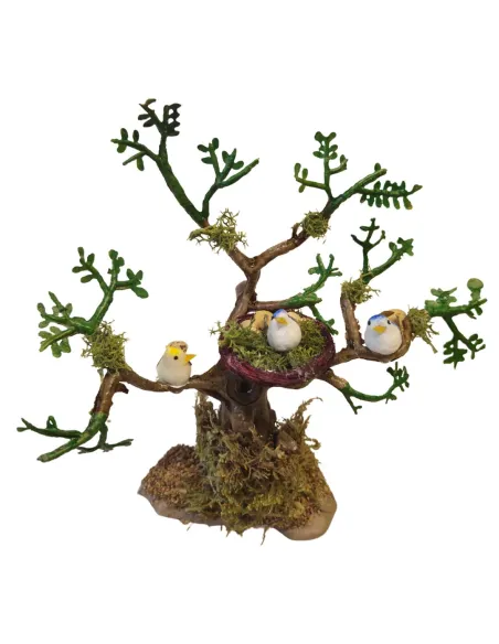 Albero con nido di uccellini per statue da 8-10 cm