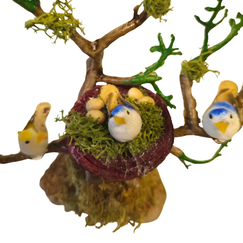 Albero con nido di uccellini per statue da 8-10 cm