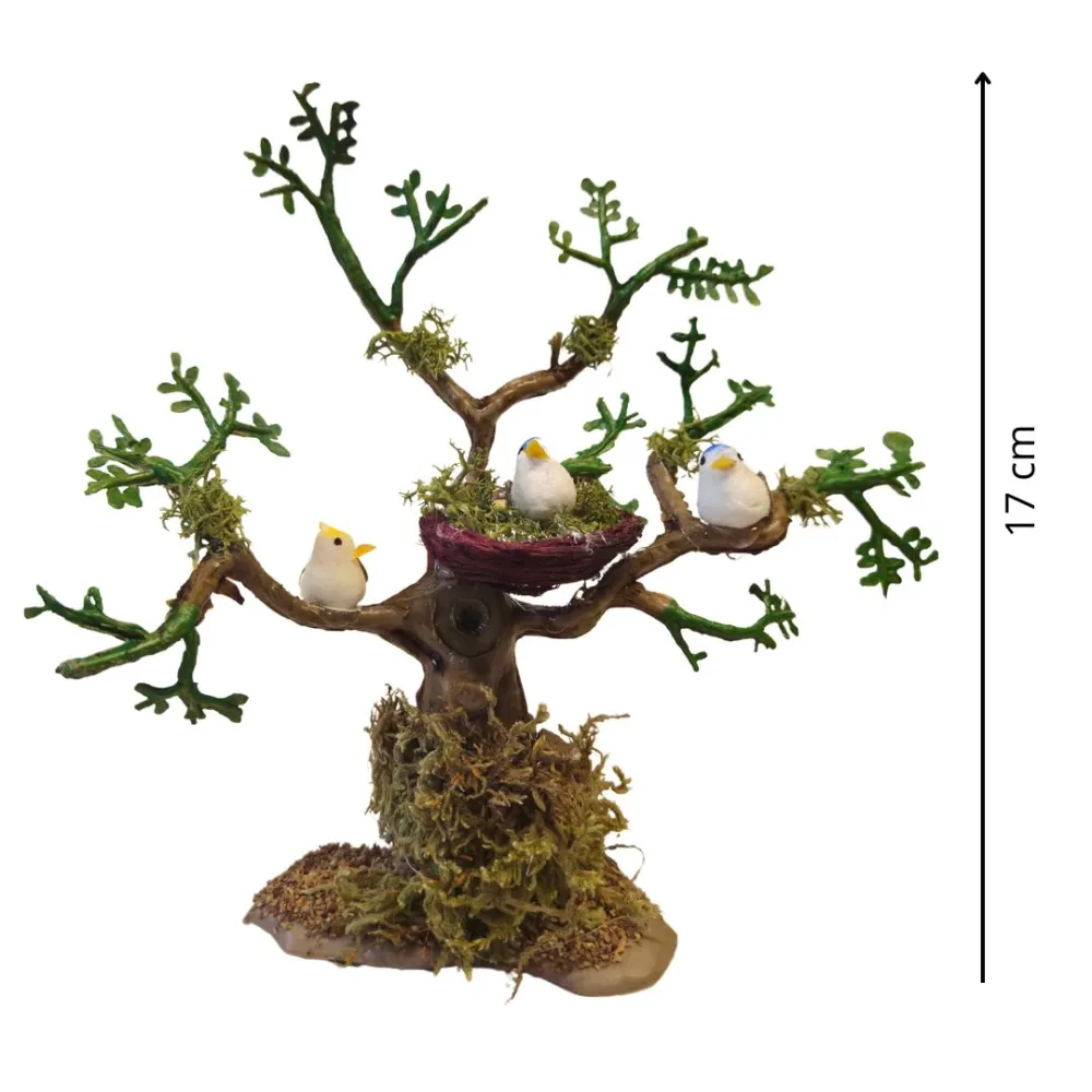 Albero con nido di uccellini per statue da 8-10 cm