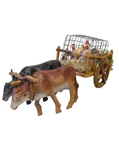 Carro carico con buoi in pvc per statue da 8 cm