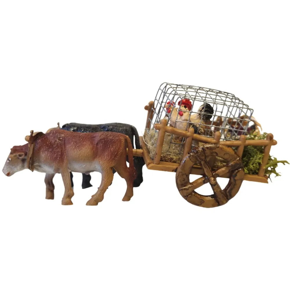 Carro carico con buoi in pvc per statue da 8 cm