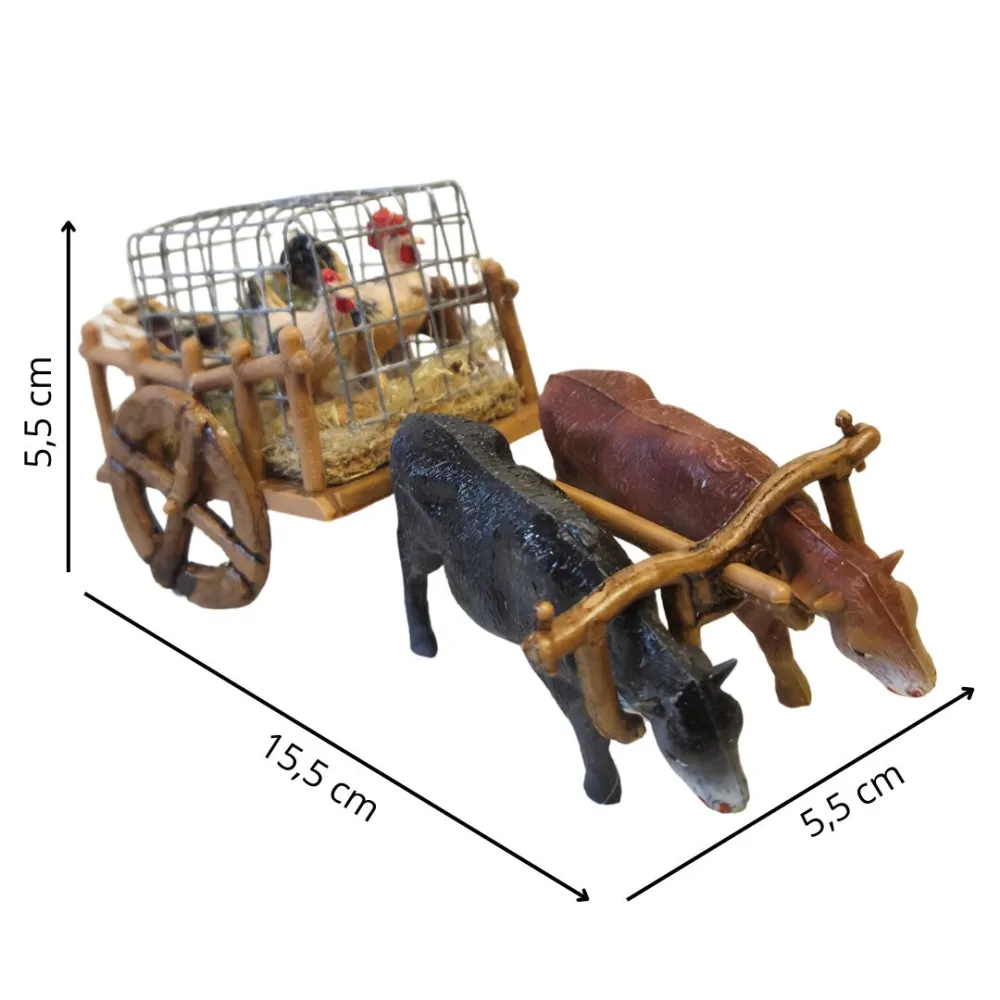 Carro carico con buoi in pvc per statue da 8 cm