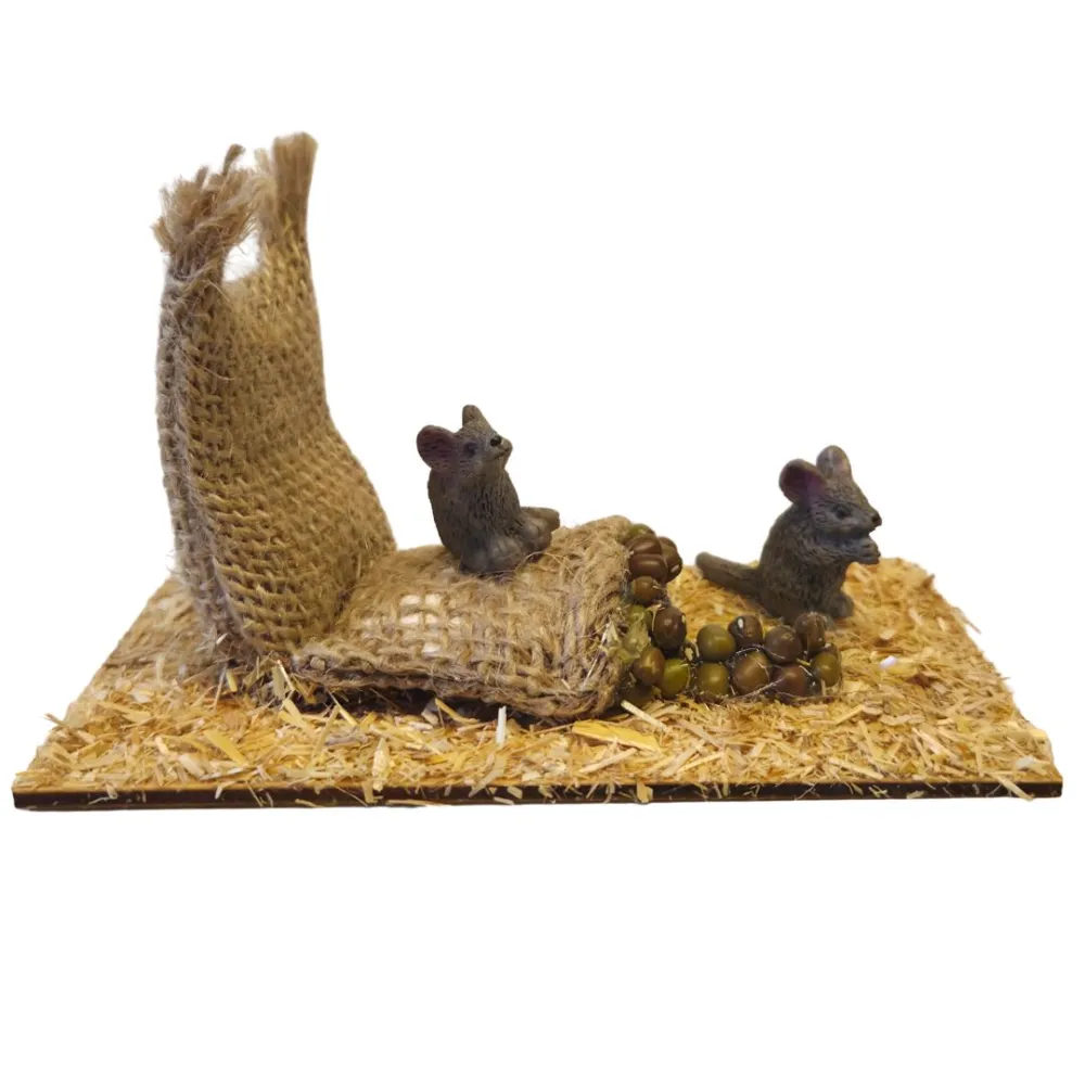 Topi in resina con sacchi e semi per statue da 30 cm