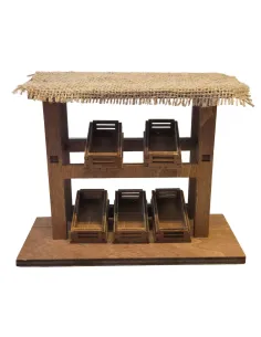 Bancarella con cassette vuote per statue da 10-12 cm