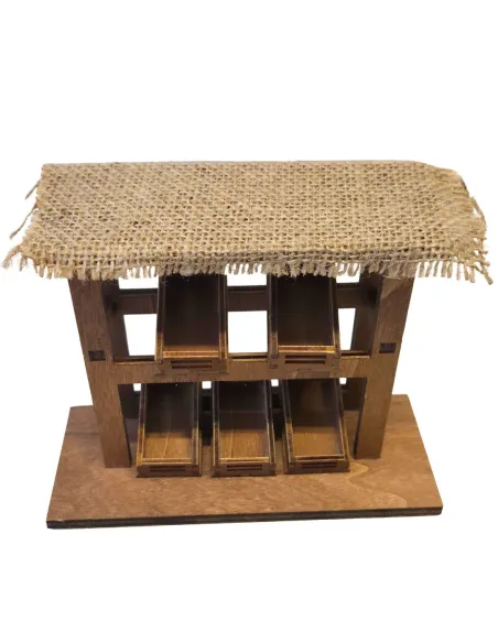 Bancarella con cassette vuote per statue da 10-12 cm