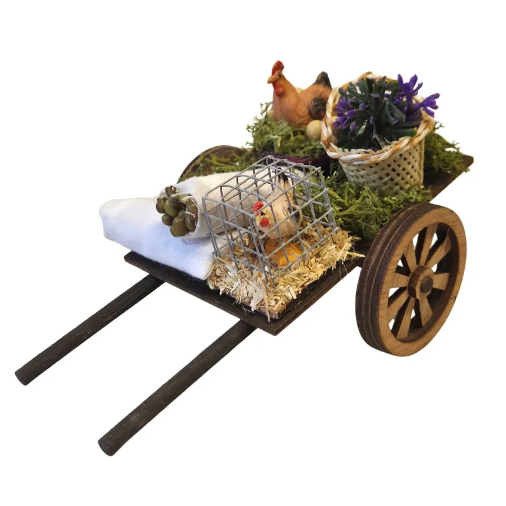 Carretto da mercato in legno per statue da 8-10 cm