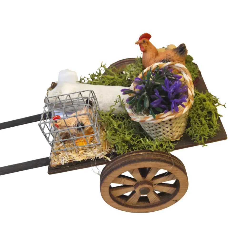 Carretto da mercato in legno per statue da 8-10 cm