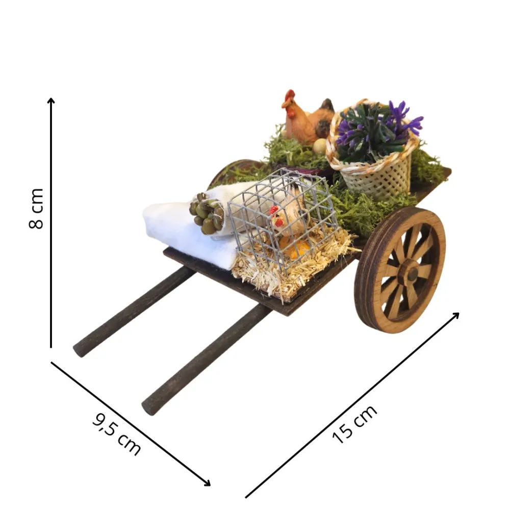 Carretto da mercato in legno per statue da 8-10 cm