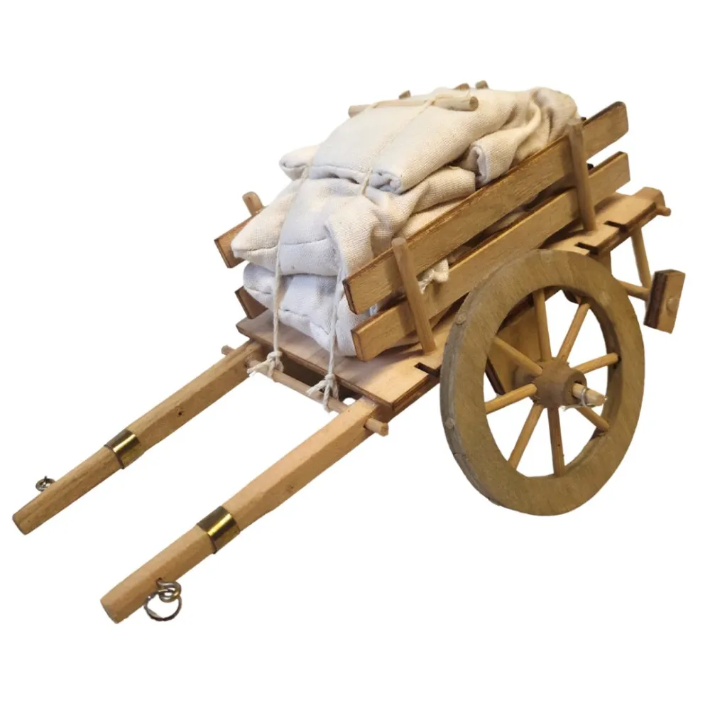 Carro in legno con sacchi per statue da 10-12 cm