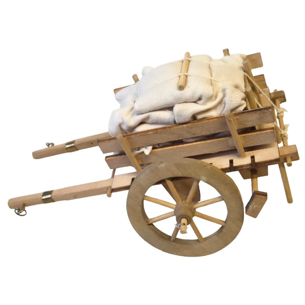 Carro in legno con sacchi per statue da 10-12 cm