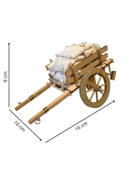 Carro in legno con sacchi per statue da 10-12 cm