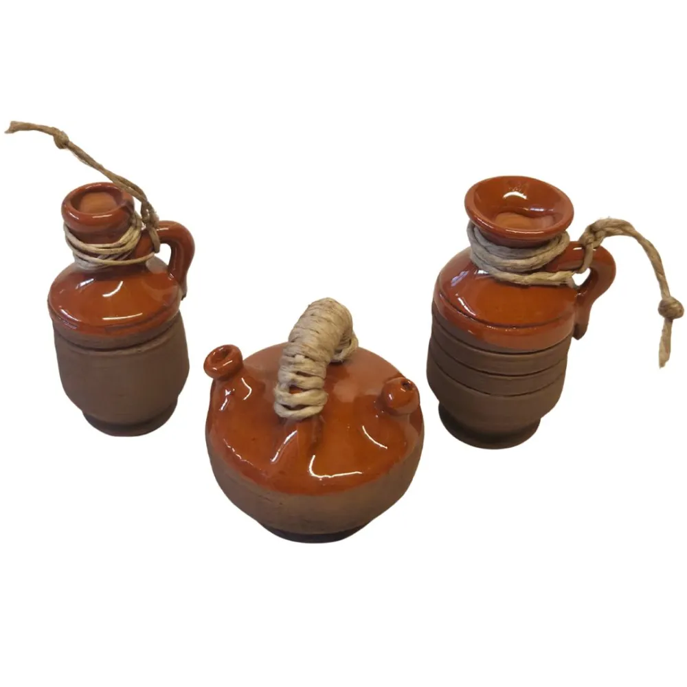 Set of 3 Glazed Terracotta Amphorae with Twine, for 20 cm Nativity Figures