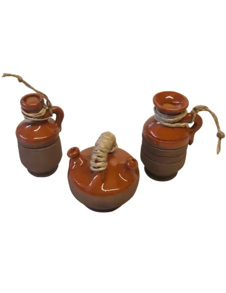Set of 3 Glazed Terracotta Amphorae with Twine, for 20 cm Nativity Figures