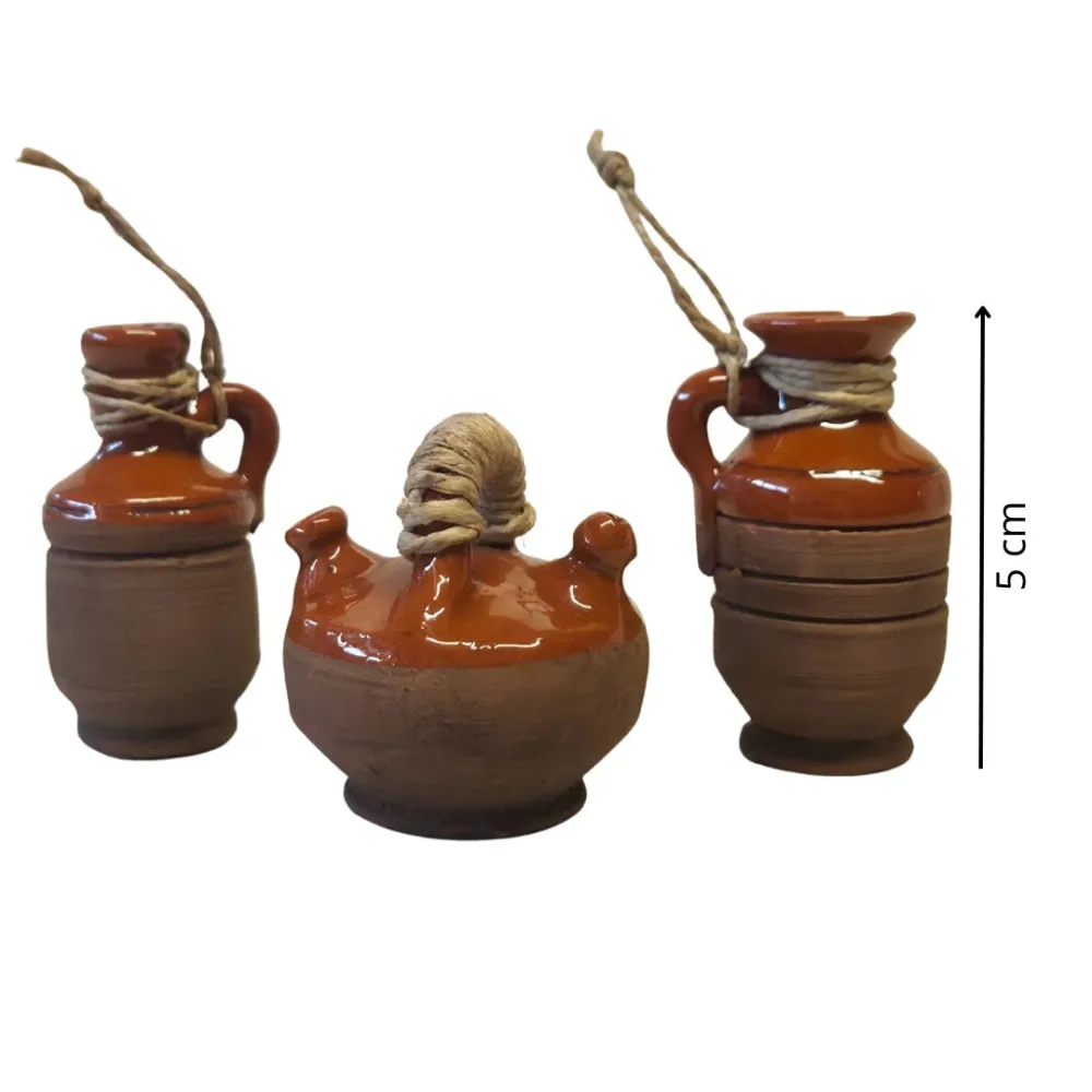 Set of 3 Glazed Terracotta Amphorae with Twine, for 20 cm Nativity Figures