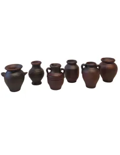 Set of 6 Dark Terracotta Amphorae, for 20 cm Nativity Figures