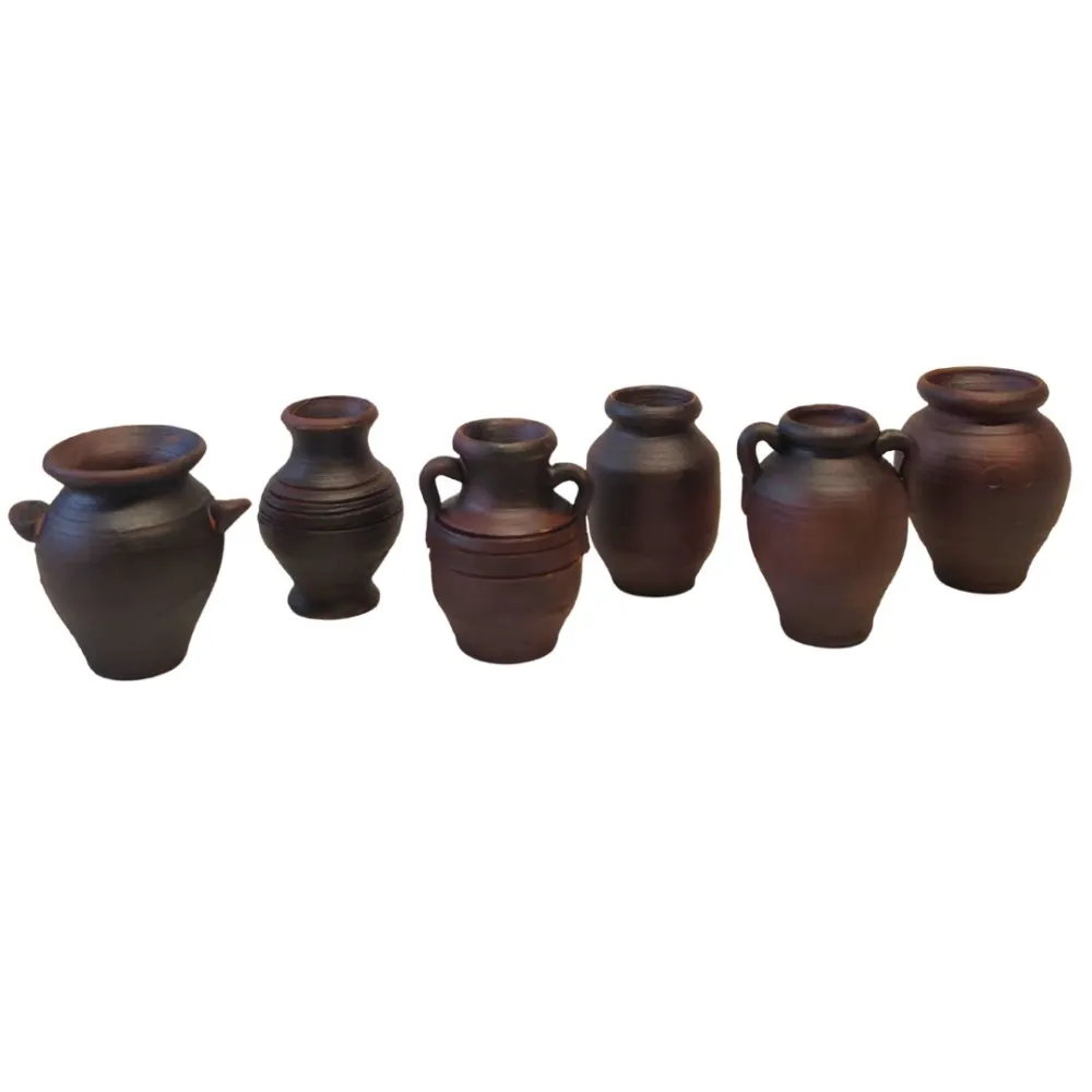 Set 6 anfore in terracotta scura per statue da 20 cm