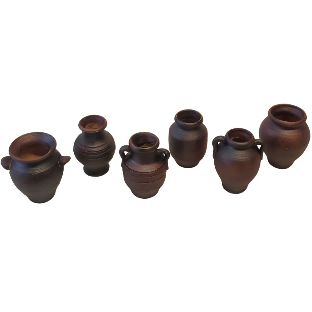 Set 6 anfore in terracotta scura per statue da 20 cm