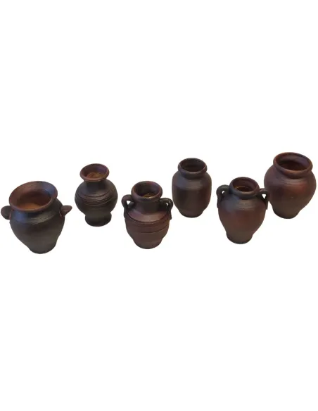 Set 6 anfore in terracotta scura per statue da 20 cm