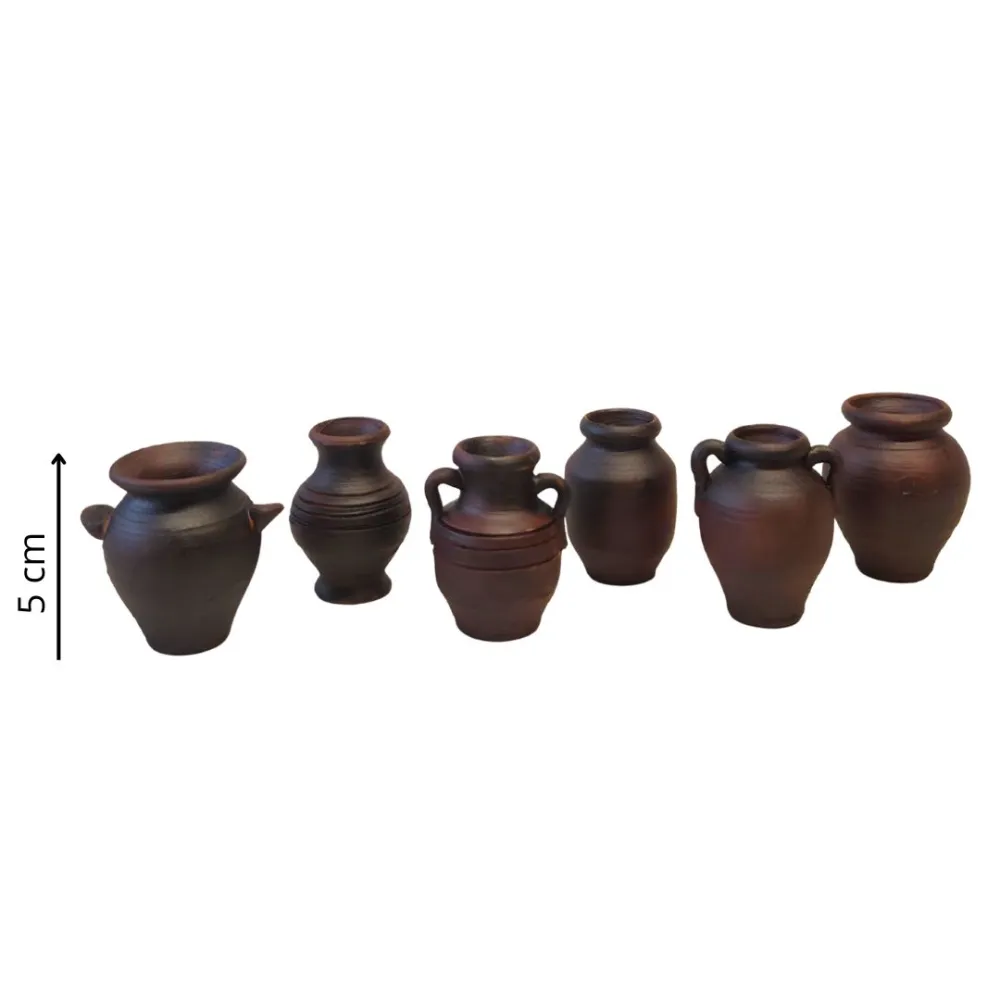 Set 6 anfore in terracotta scura per statue da 20 cm