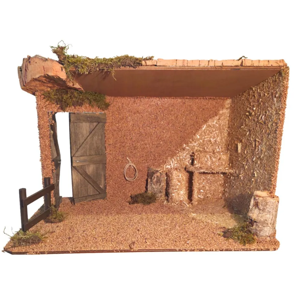 Wooden and Cork Setting for the Nativity or Stable for 15–20 cm Nativity Figures