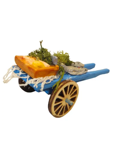 Carretto con pesce in legno per statue da 8-10 cm