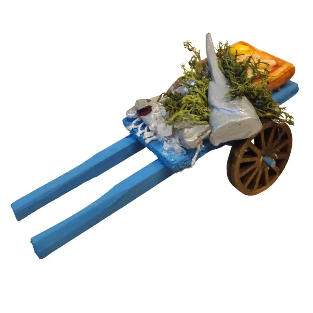 Carretto con pesce in legno per statue da 8-10 cm
