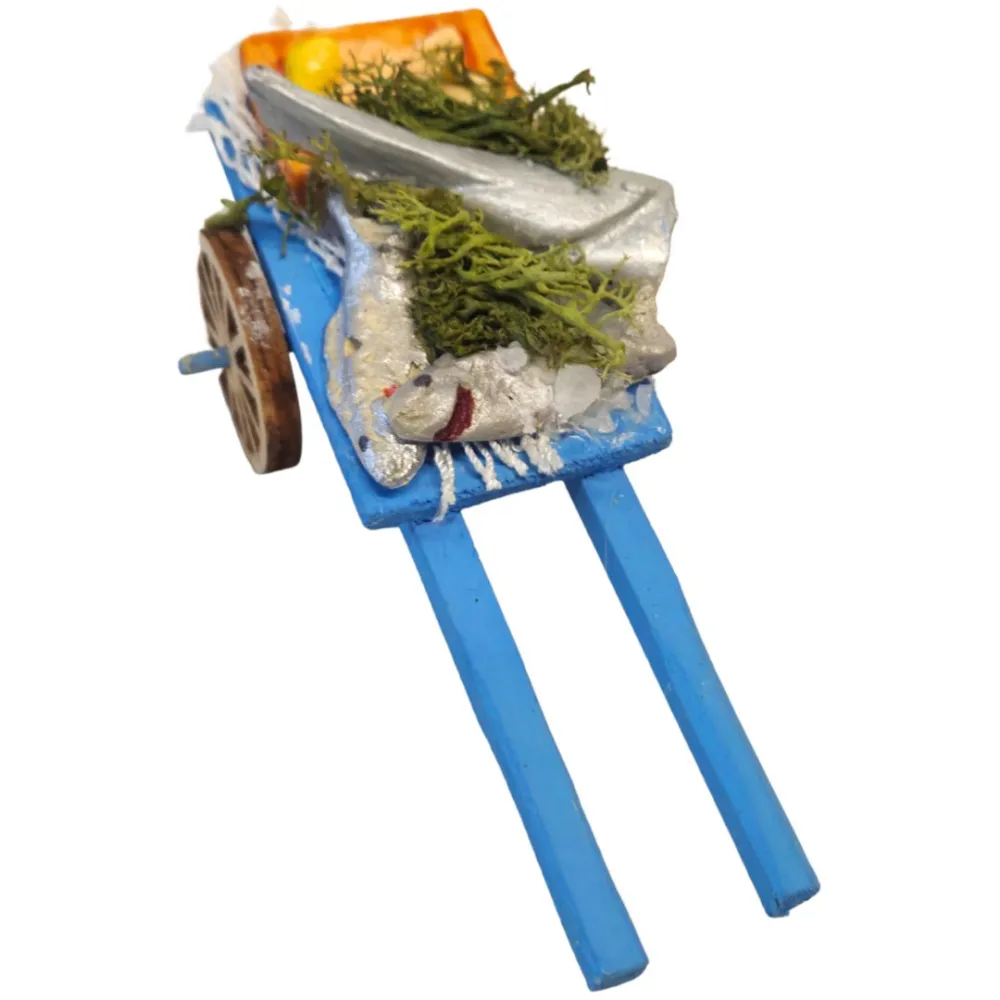 Carretto con pesce in legno per statue da 8-10 cm