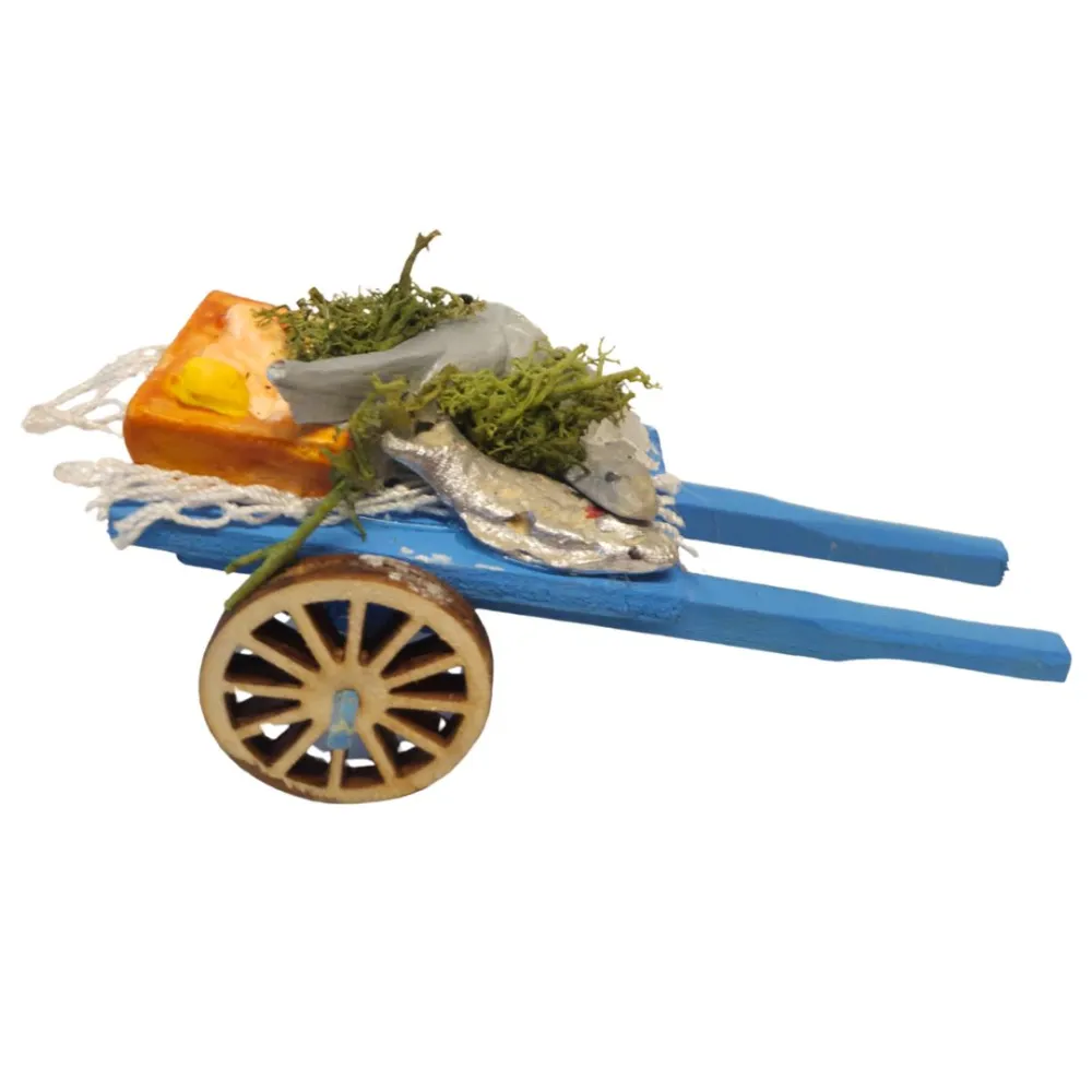 Carretto con pesce in legno per statue da 8-10 cm