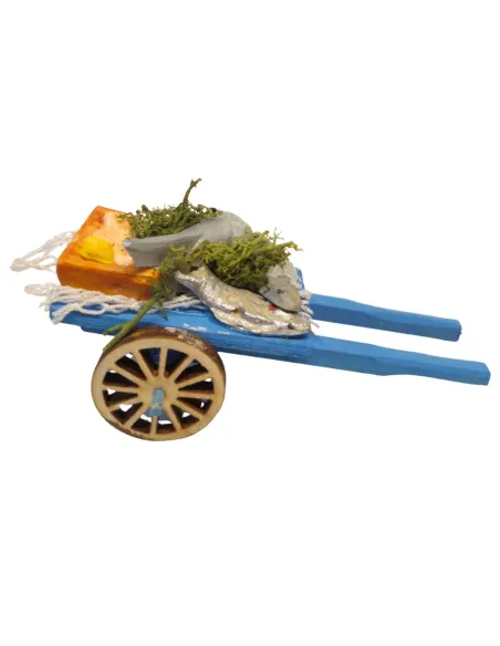Carretto con pesce in legno per statue da 8-10 cm