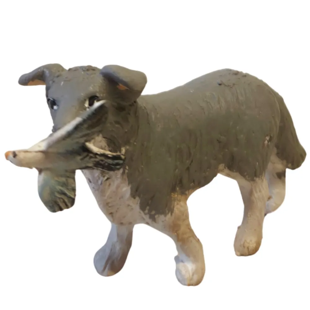 Cane da caccia con volatile in bocca in terracotta per statue da 20-25 cm