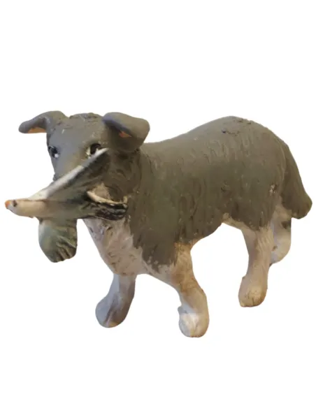 Cane da caccia con volatile in bocca in terracotta per statue da 20-25 cm