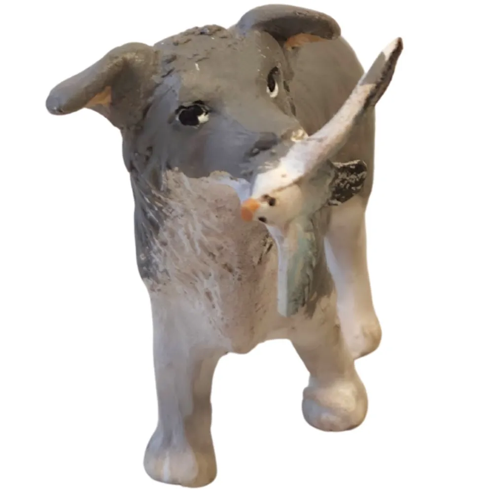 Cane da caccia con volatile in bocca in terracotta per statue da 20-25 cm