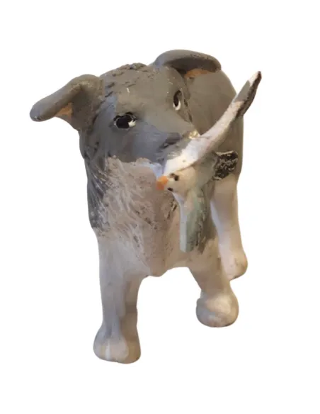 Cane da caccia con volatile in bocca in terracotta per statue da 20-25 cm