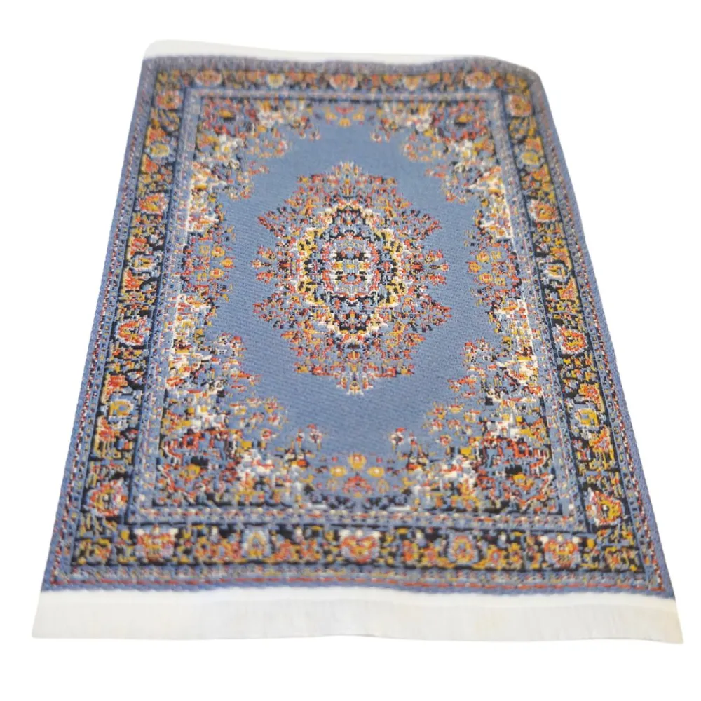 Blue and Gold Ornamental Rug 8×14 cm for 10–30 cm Nativity Figures