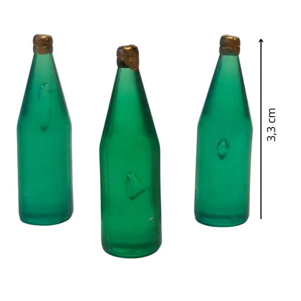 Set 3 bottiglie verdi a collo corto per statue da 30 cm