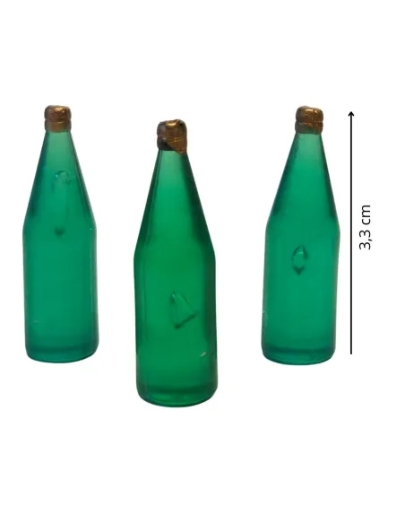 Set 3 bottiglie verdi a collo corto per statue da 30 cm